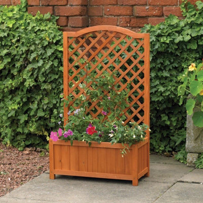 Kingfisher Rectangular Garden Wooden Flower Planter & Lattice Trellis Back
