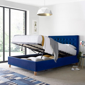 Kingham Blue Velvet Ottoman Bed King Size