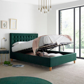 Kingham Green Velvet Ottoman Bed Double