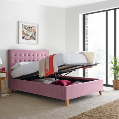 Kingham Pink Velvet Ottoman Bed Double DIY at B Q