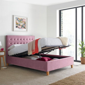 Kingham Pink Velvet Ottoman Bed King Size