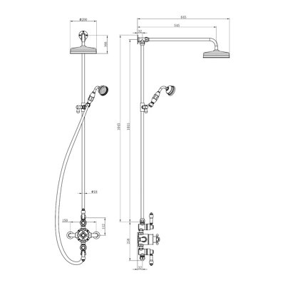 Kingham Traditional Matt Black Overhead Shower & Riser Kit - 5