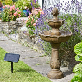 Kingsbury Solar Powered Water Fountain - Stone-Effect 3 Tier Cascading Outdoor Garden Water Feature - Measures H98 x 48cm Diameter