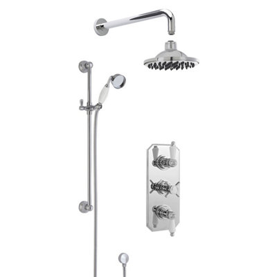 Kingsey Traditional Concealed Triple Valve with Bevelled Back Plate Shower Set with Slide Rail Kit, Arm & Head- Chrome - Balterley Price Comparisons | Compare The Build