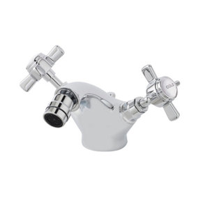 Kingsey Traditional Crosshead Handle Deck Mounted Bidet Tap with Pop Up Waste - Chrome - Balterley