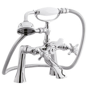 Kingsey Traditional Deck Mounted 1/2 Inch Bath Shower Mixer Tap with Kit - Chrome/White