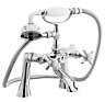 Kingsey Traditional Deck Mounted 1/2 Inch Bath Shower Mixer Tap with Shower Kit - Chrome/White - Balterley
