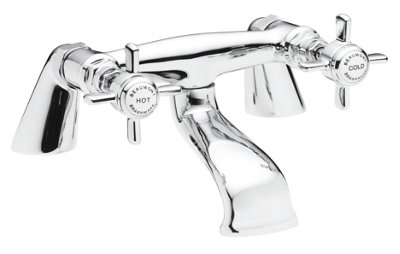 Kingsey Traditional Deck Mounted Crosshead Handle Bath Filler Tap - Chrome - Balterley