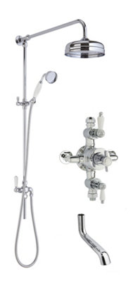 Kingsey Traditional Shower Triple Exposed Valve with Rigid Riser Shower & Bath Spout Set - Chrome/White - Balterley Price Comparisons | Compare The Build