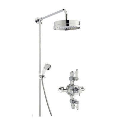 Kingsey Traditional Triple Exposed Valve & Rigid Riser Shower Set - Chrome/White - Balterley Price Comparisons | Compare The Build