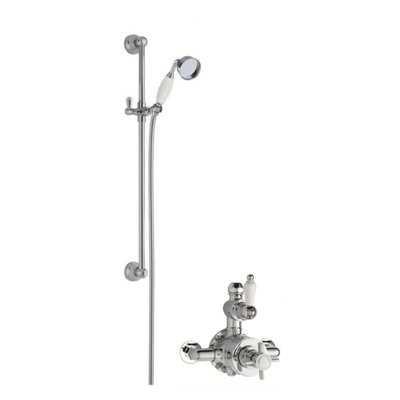 Kingsey Traditional Twin Exposed Valve & Slide Rail Shower Set - Chrome/White - Balterley Price Comparisons | Compare The Build