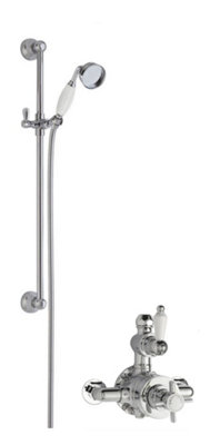 Kingsey Traditional Twin Exposed Valve & Slide Rail Shower Set - Chrome/White - Balterley