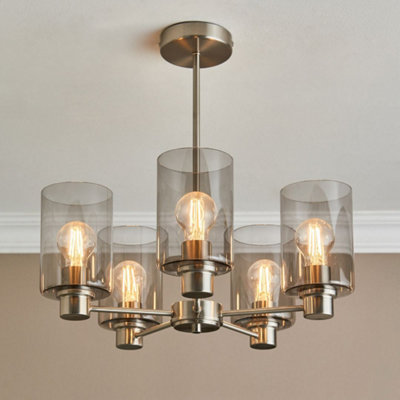 Kingsholm 5 Light Satin Nickel Semi Flush Ceiling Light