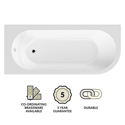 Kingsley Left Hand Back to Wall Corner J Shaped Bath Tub and Panel - 1700mm - Balterley
