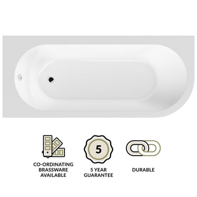 Kingsley Left Hand Back to Wall J Corner Bath with Leg Set (Taps, Waste and Panel Not Included) - 1700mm - Balterley