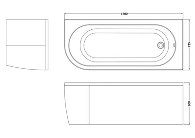 Kingsley Right Hand Back to Wall Corner J Shaped Bath Tub and Panel (Taps and Waste Not Included) - 1700mm - Balterley