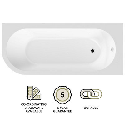 Kingsley Right Hand Back to Wall Corner J Shaped Bath Tub and Panel (Taps and Waste Not Included) - 1700mm - Balterley