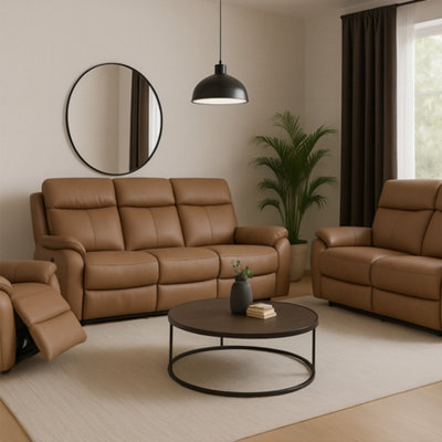 Kingsmere 3 + 2 + 1 Power Recliner Sofa Suite in Real Leather, Tan