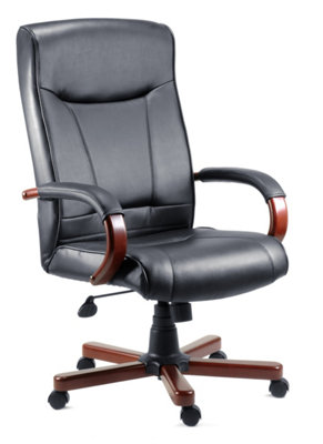Kingston Executive Chair in Black Bonded Leather, with Dark Wood Finish