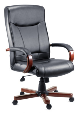 Kingston Executive Chair in Black Bonded Leather, with Dark Wood Finish and Seat Height Adjustment and Tilt