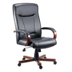 Kingston Executive Chair in Black Bonded Leather, with Dark Wood Finish and Seat Height Adjustment and Tilt