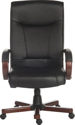 Kingston Executive Chair in Black Bonded Leather, with Dark Wood Finish and Seat Height Adjustment and Tilt