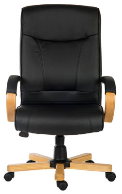Kingston Executive Chair in Black Bonded Leather, with Light Wood Finish and Seat Height Adjustment and Tilt