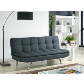 Kingston Padded Sofa Bed Fabric 3 Seater Padded Sofabed Suite Chrome Legs Cube Design New, Charcoal