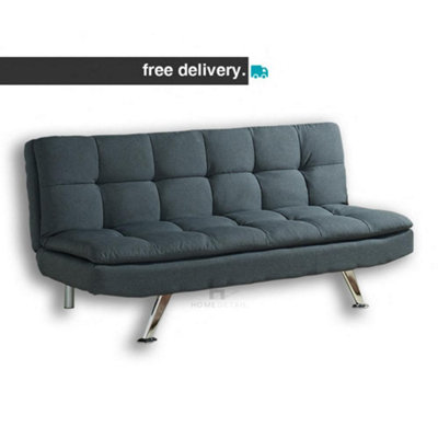 Kingston Padded Sofa Bed Fabric 3 Seater Padded Sofabed Suite Chrome Legs Cube Design New, Charcoal