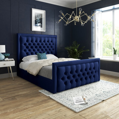 Kingston Upholstered Soft Touch Blue Plush Velvet King Size Bed Frame 5FT