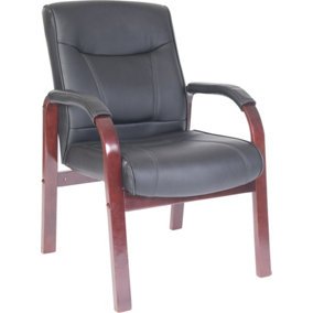 Kingston Visitor Chair in Black Bonded Leather and Dark wood legs