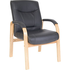 Kingston Visitor Chair in Black Bonded Leather and Oak coloured legs