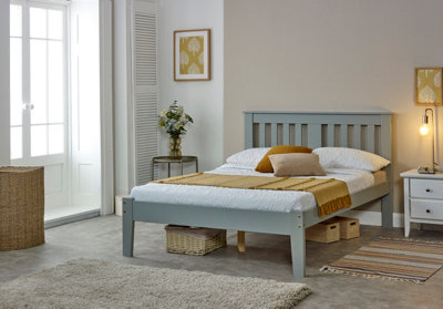 Kingston Wooden Bed, Slatted Bed Frame, Minimalist Guest Bed, Grey - Double