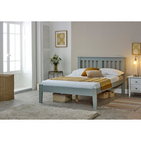 Kingston Wooden Bed, Slatted Bed Frame, Minimalist Guest Bed, Grey - King