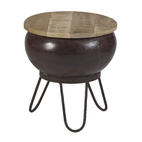 Kingwood Contemporary Reclaimed Metal & Wood Round Low Seater Coffee Table