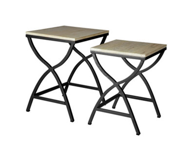 Kingwood Industrial Geometrical Frame Base Set Of 2 Metal And Wood Nested Tables