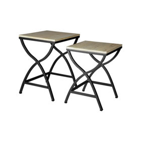Kingwood Industrial Geometrical Frame Base Set Of 2 Metal And Wood Nested Tables