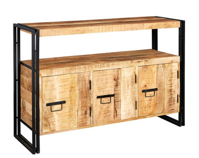 Kingwood Industrial Metal And Wood Sideboard With 3 Doors And Shelf