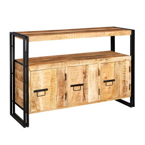 Kingwood Industrial Metal And Wood Sideboard With 3 Doors And Shelf