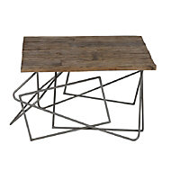 Kingwood Industrial Reclaimed Metal Base Geometric Wooden Top Square Coffee Table