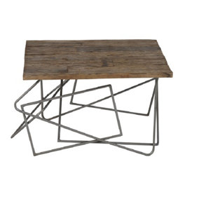 Kingwood Industrial Reclaimed Metal Base Geometric Wooden Top Square Coffee Table