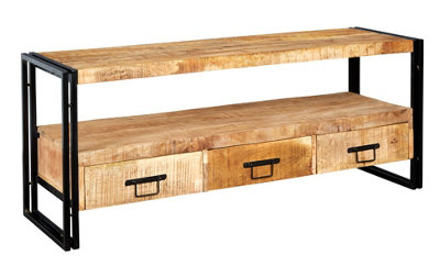 Kingwood Industrial Reclaimed Metal & Wood 3 Drawers & 1 Shelf Large ...