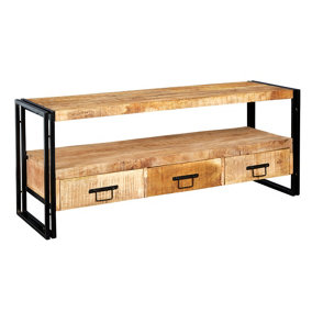 Kingwood Industrial Reclaimed Metal & Wood 3 Drawers & 1 Shelf Large Plasma Stand