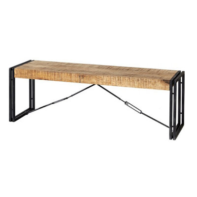 Kingwood Industrial Rectangular Dining Bench Made From Solid Wood And Reclaimed Metal