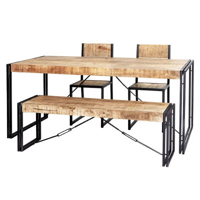 Kingwood Industrial Rectangular Dining Bench Made From Solid Wood And ...