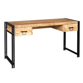 Kingwood Industrial Vintage Up-Cycled Style Solid Wood & Metal 2 Drawers Computer Table