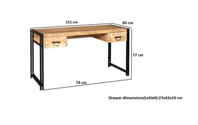 Kingwood Industrial Vintage Up-Cycled Style Solid Wood & Metal 2 Drawers Computer Table