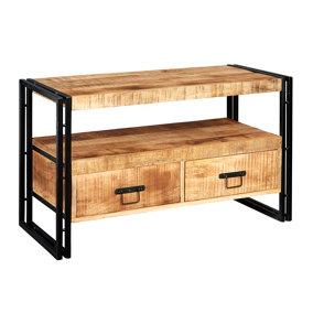 Kingwood Industrial Wood Metal Tv Cabinet Media Unit Shelf With 2 Drawers
