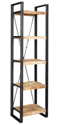 Kingwood Up-Cycled Industrial Mango Wood And Metal Narrow Open Bookcase