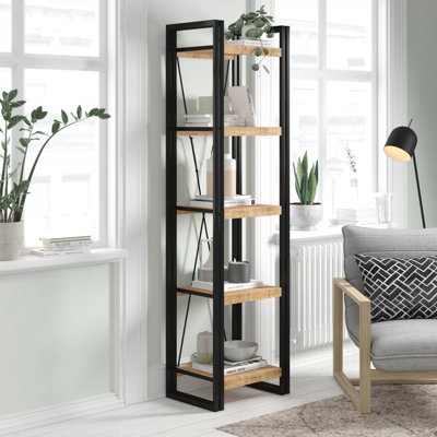 Kingwood Up-Cycled Industrial Mango Wood And Metal Narrow Open Bookcase